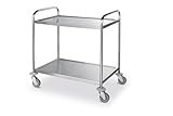 HENDI Servierwagen, für Geschirr, Küchenwagen, mit 4 Lenkrollen-2 Davon gebremst, 2 Regalböden, Max. Traglast pro Boden 50kg, 905x585x(H) 945mm, Blech 830x510mm, Edelstahl