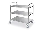 HENDI Servierwagen, für Geschirr, Küchenwagen, mit 4 Lenkrollen-2 davon gebremst, 2 Regalböden, Max. Traglast pro Boden 50kg, 910x590x(H)950mm, Blech 830x510mm, Edelstahl