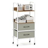 COSTWAY Rollwagen mit 2 Stoffschubladen & Ablagen, Rollcontainer mit 4 Rollen & Metallrahmen, Schubladenwagen schmal, Servierwagen für Zuhause & Büro, 30 x 43,5 x 96 cm