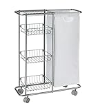 WENKO Sammelwagen Slim, 3 Etagen, extra schmaler Rollwagen mit Vier leichtgängigen Rollen, inkl. abtrennbarem Sack für PET-Flaschen oder Wäsche, 28 L, pulverbeschichtetes Metall, 58 x 80 x 20 cm