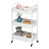 ZOESTORAGE Rollwagen mit 3 Etagen, Aufbewahrungswagen aus Metall mit Rollen für Zuhause, Badezimmer, Küche, Wäsche, Büro und Rollwagen Küche für Bücher, Gemüse und Snacks, Weiß