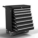 Werkstattwagen - mit Schubladen, schwarz | Abschließbar | Massives Metall | Mobiler Werkzeug-Wagen ohne Werkzeug | Profi Werkstatt-Wagen unbestückt| 2 Rollen mit Feststellbremse (7 Schubfächer)