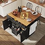 NNJN Hochwertige Kücheninsel, Multifunktionaler Servierwagen mit Holzmaserung & großem Stauraum, Mobiler Buffetschrank, Küchenwagen für Esszimmer,Wohnzimmer,Küche (schwarz)